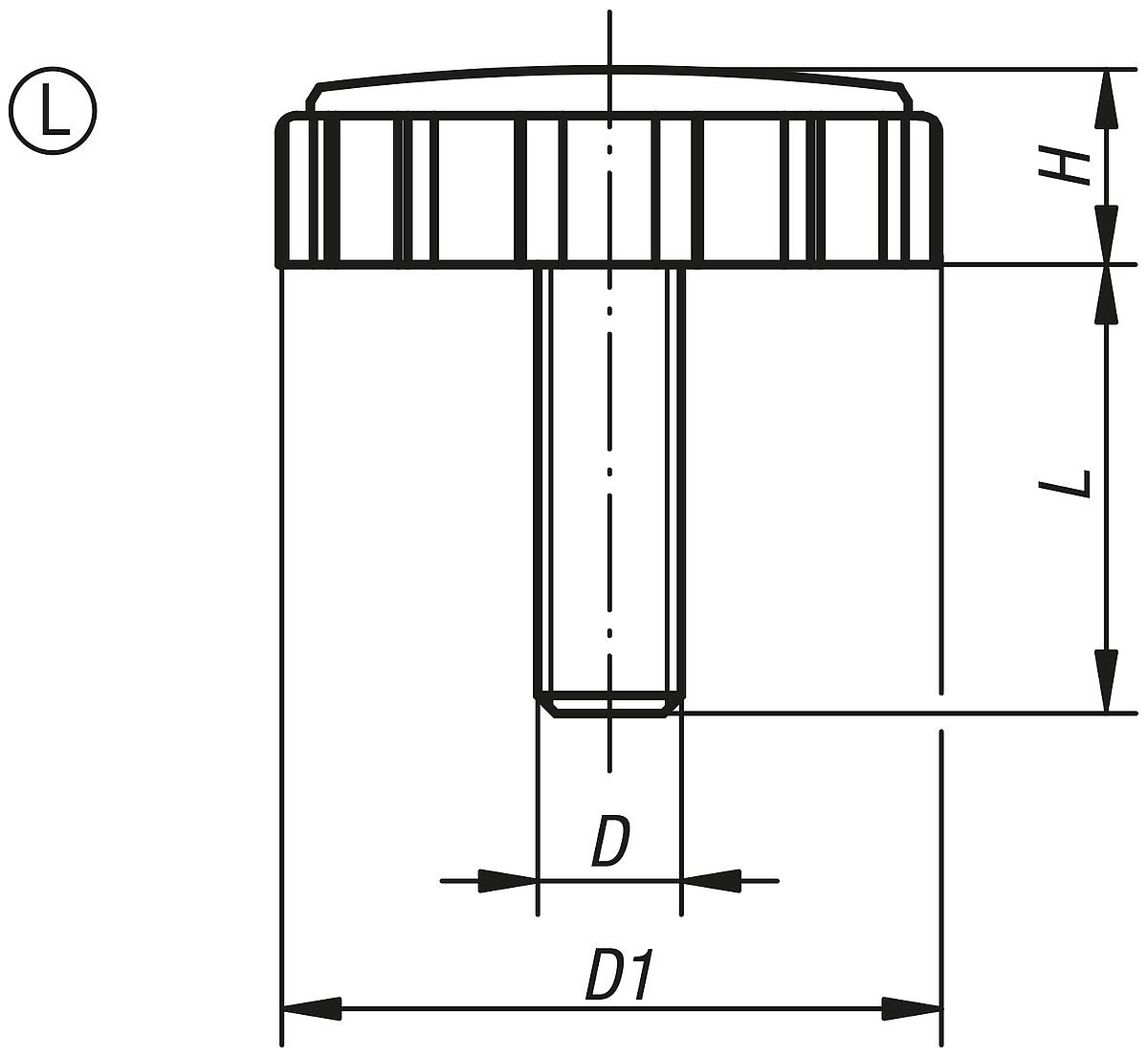Kipp K0281.5706X35 ST DREHGRIFF, D2=57,4, M6X35 - K0281-AG Drehgriffe mit Aussengewinde - Massblatt