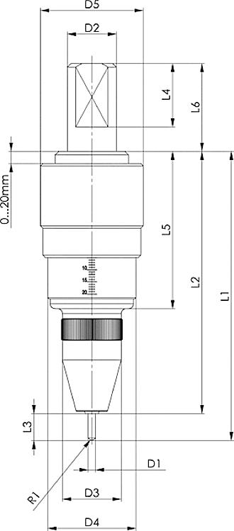AMF 1410WL20-R0,5 AMF-Writer Large, Nadel: 90R05 Ex00, Drehzahl: 0-300 1/min, R1: 0,5 mm - LE 1410WL Writer Large -Skizze