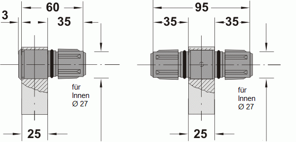 Leschhorn W1-30.F300.S01   spritzwasserdichte Rundrohrgriffe für frontseitiges Anschrauben A 300,  Schenkel schwarz / Rohr natur - komplett montiert - ET Verschraubung