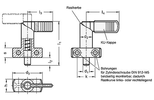 Ganter 612.2-10-16-A RASTRIEGEL MIT ANSCHRAUBFLANSCH - GN 612-2 Rastriegel mit Anschraubflansch-Skizze