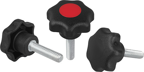 Norelem 06220-406X50 STERNGRIFF D1=25  M6X50, FORM L, DECKEL SCHWARZ - Norelem 06220-L Sterngriffe aehnlich DIN 6336 - Aussengewinde - Form L