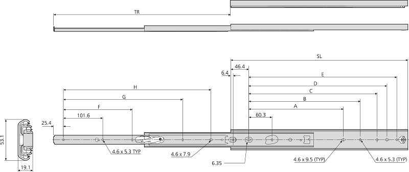 Accuride DZ3657-0020-2 Teleskopschienen für breite Schubladen, 100% Vollauszug 19,1x,53,1, SL 508,TR 508, 124kg, hell verzinkt - Accuride DZ3657 Teleskopschienen fuer breite Schubladen - - Vollauszug 19 1x70 8 - 124kg - TZ
