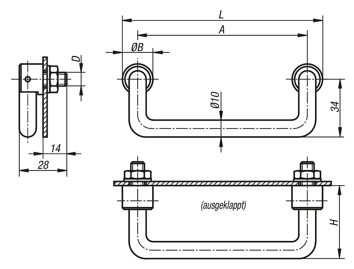 Kipp K0218.1801 MESSGERÄTE KLAPPGRIFF FORM A, A=180 - K0218 Messgeraete Klappgriffe - Massblatt