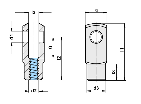 Leschhorn 09622-20-40-M20x1,5-NI Edelstahl Gabelkopf, DIN 71752 mit Feingewinde, - 09622 Gabelkoepfe Skizze Niro