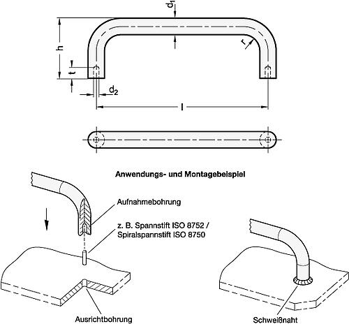 Ganter 425.3-10-100-ST Bügelgriffe, Stahl, zum Anschweißen - GN 425-3 Buegelgriffe - Stahl - zum Anschweissen-Skizze