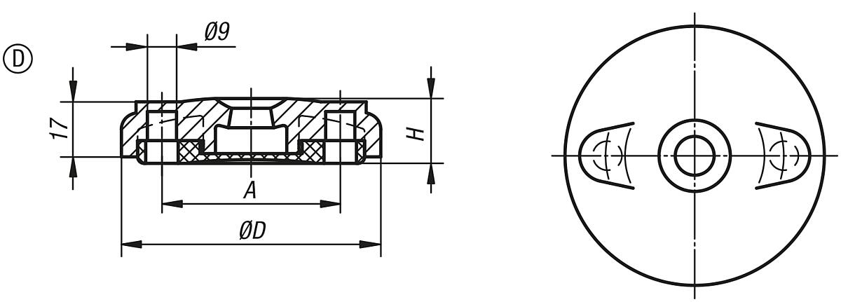 Kipp K0423.4080 TELLER F. STELLFUSS FORM D ANTISL, - K0423-D Teller fuer Stellfuesse aus Kunststoff - Form D - Massblatt
