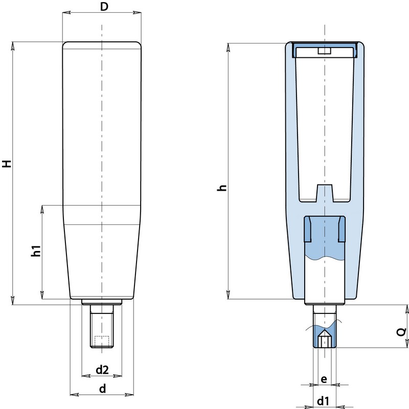 Leschhorn M229 Drehbare Zylindergriffe  H 91,5; d 22; Gewinde d1 M12; Kunststoff PA, schwarz - Boteco M229 Drehbare Zylindergriffe