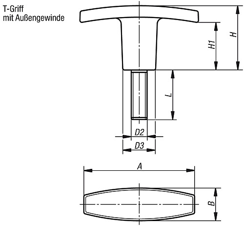 Kipp K0180.24005X15 T GRIFF  A=40  M5X15, - KIPP K0180-AG T Griffe Aussengewinde