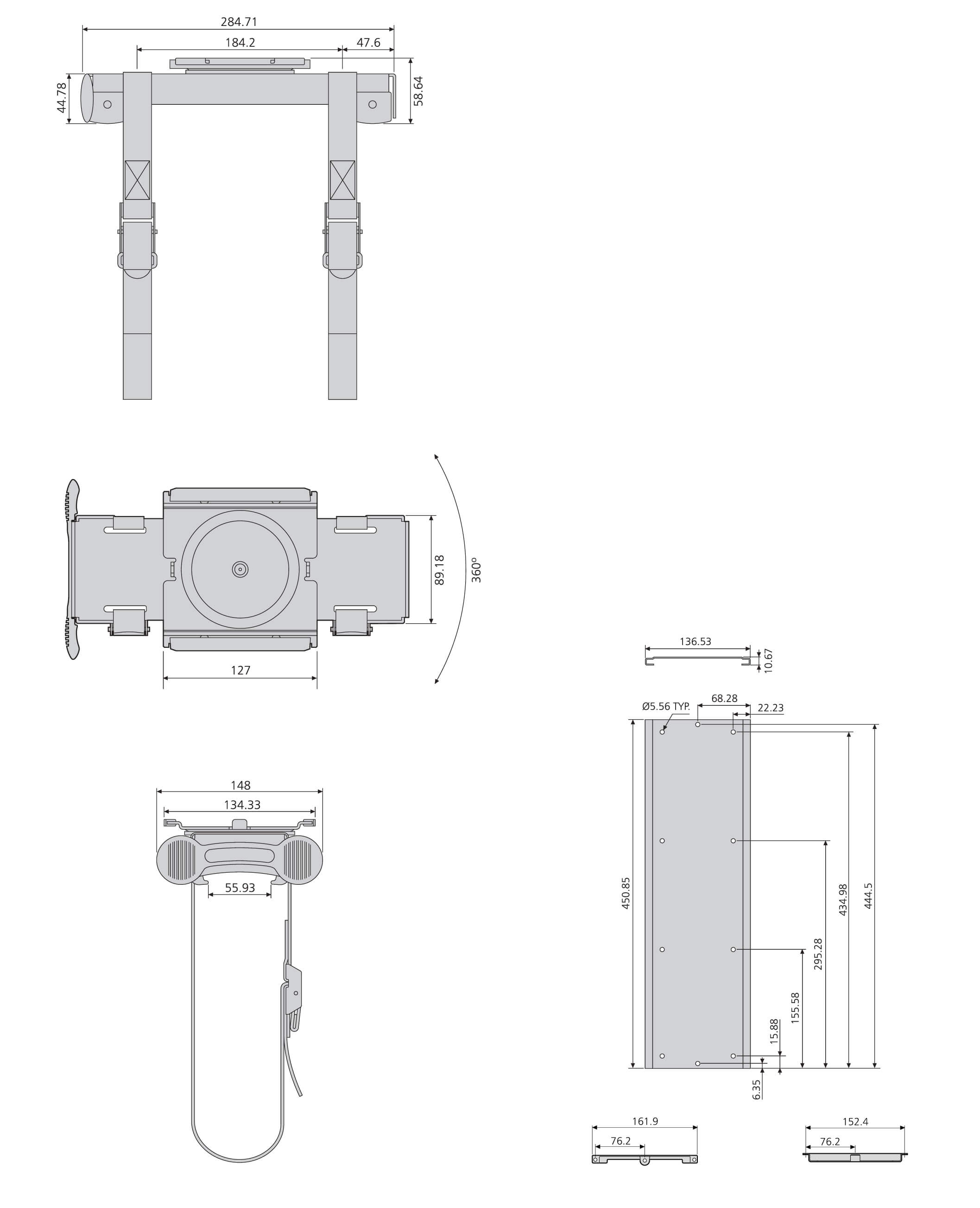 Accuride EGACCE-001BK Platten für Horizontalmontage schwarz, optionale Adapterplatten für horizontale CPUs, für alle Halter verwendbar !!! Auslaufartikel !!! - EGCPUH-005 Zeichnung 1
