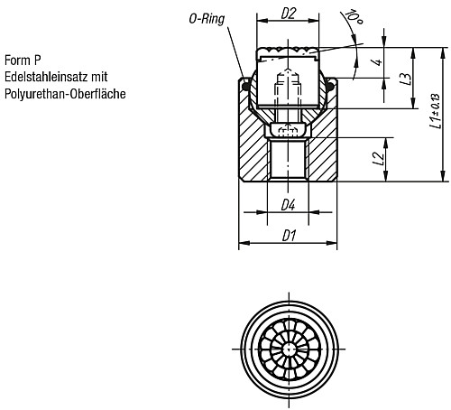 Kipp K0285.630X032 PENDELAUFLAGE FORM P MIT O RING D1=30, L1=32 - KIPP K0285-P Pendelauflagen mit O Ring und auswech