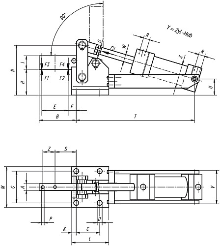 Norelem 05350-04 PNEUMATIKSPANNER SENKRECHT, SCHWERE AUSFÜHRUNG - Norelem 05350 Pneumatikspanner senkrecht schwere Ausfuehrung