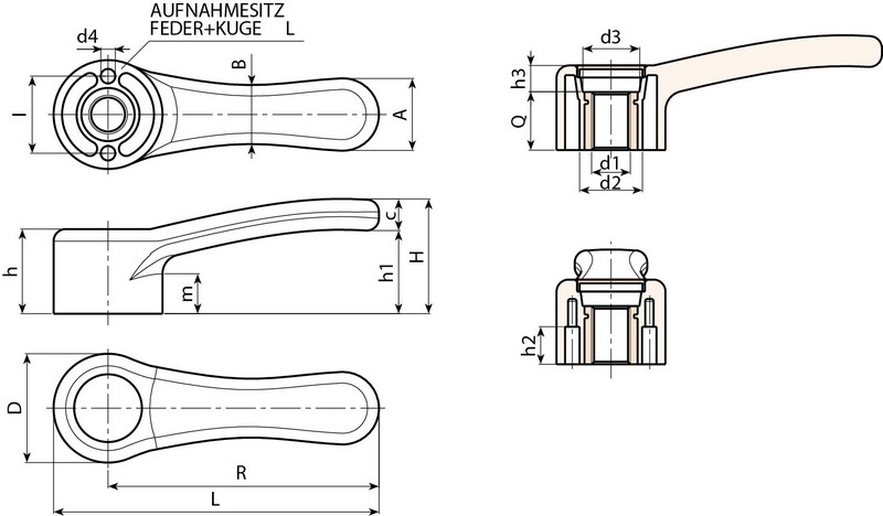 Leschhorn A150 Schaltgriffe  R 142; Innengewinde M16;  schwarz - Boteco A150 Schaltgriffe