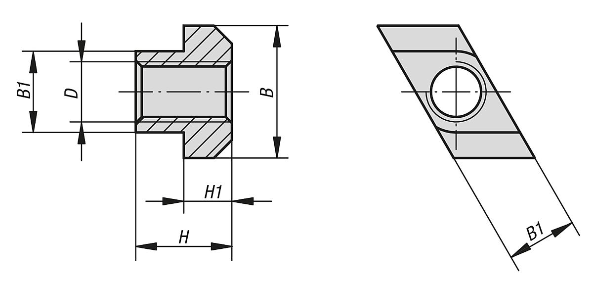 Norelem 07080-114 RHOMBUSMUTTER M14 FÜR T NUT 16 - Rhombusmuttern fuer T Nuten - Guete 8 - Massblatt