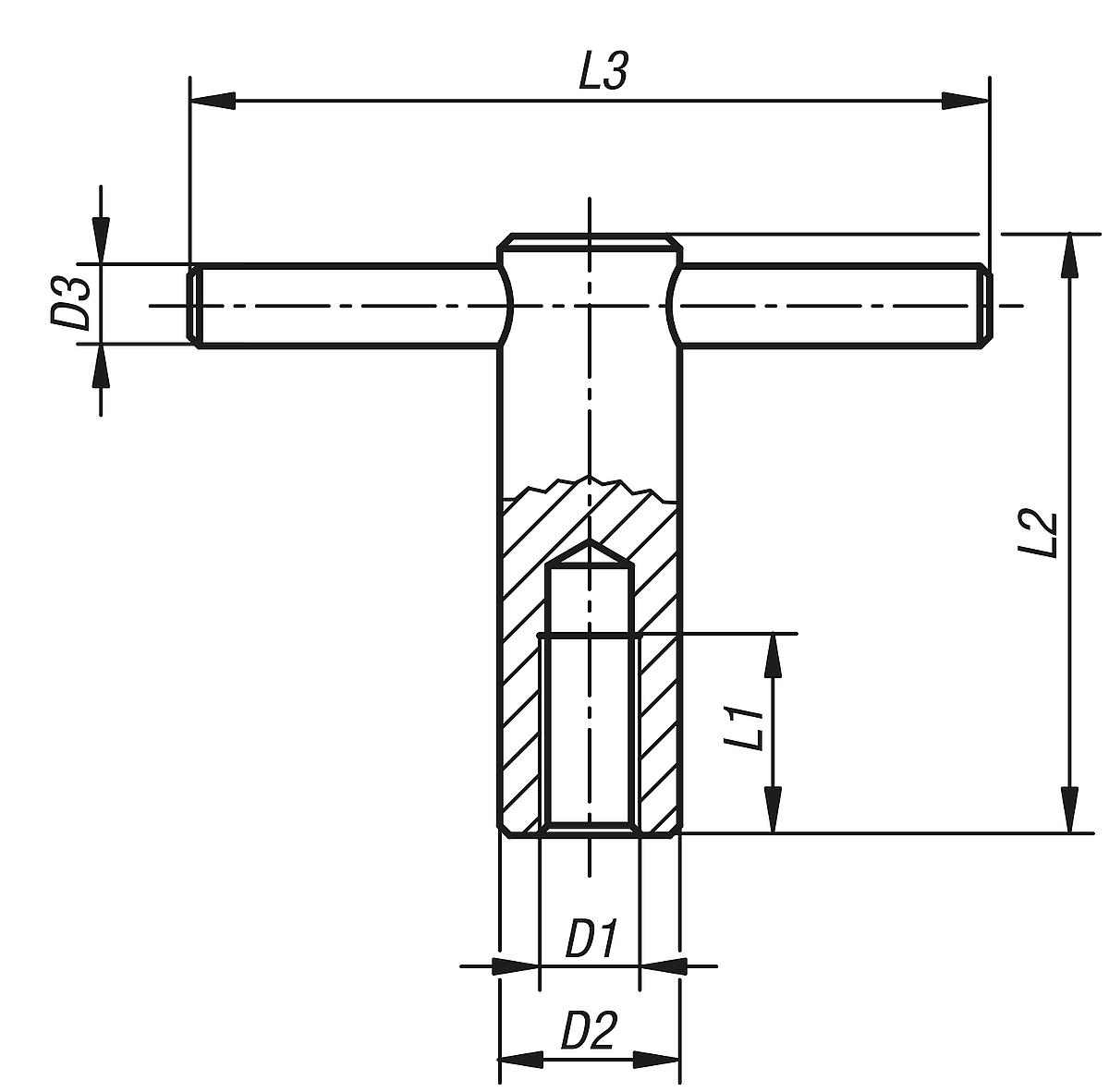 Kipp K0755.112 KNEBELMUTTER MIT FESTEM KNEBEL, M12, L1=25 - K0755-FK Knebelmuttern mit festem Knebel DIN 6305 - Massblatt