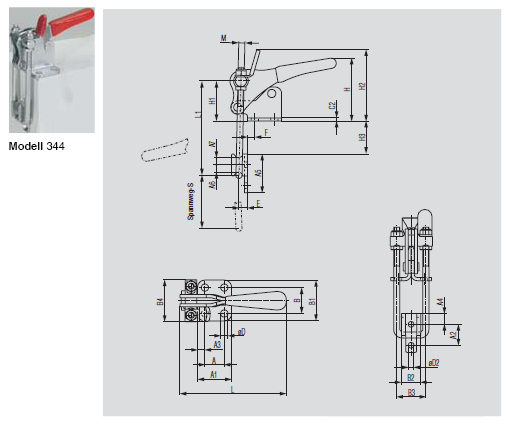 DESTACO 344 Verschluss-Spanner Standard Haltekraft 7000N, Spannweg 63mm - 344 Verschluss-Spanner Standard - U- Buegel