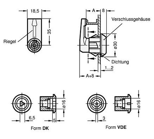Ganter 115.5-DK-18-CR VERRIEGELUNG, KUNSTSTOFF, FÜR "SNAP IN" MONTAGE - Ganter GN 115-5 Verriegelungen