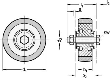 Ganter 22870-40-G-A  Räder, Laufbelag Gummi, Radkörper Polypropylen, Raddurchmesser d1: 40, Lagerart: G - Gleitlager, Form: A - Rad ohne Gehäuse - GN 22870 Raeder - Laufbelag Gummi - Radkoerper Polypropylen - Massblatt