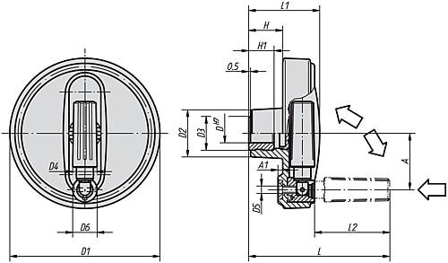 Norelem 06265-210012 NOVO.GRIP HANDRAD SICHERHEITSZYL.GRIFF, GR.2, D1=100, D=12H7 - Norelem 06265 Handraeder mit Sicherheits Zylindergriff