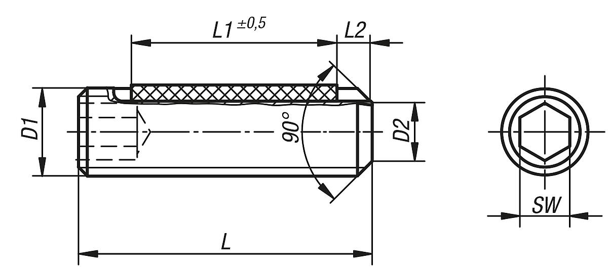 Kipp K0707.210X10 GEWINDESTIFT DIN 913 LONG LOK, D=M10, L=10 - K0707 Gewindestifte mit Innensechskant und Kegelkuppe DIN 913 - Massblatt