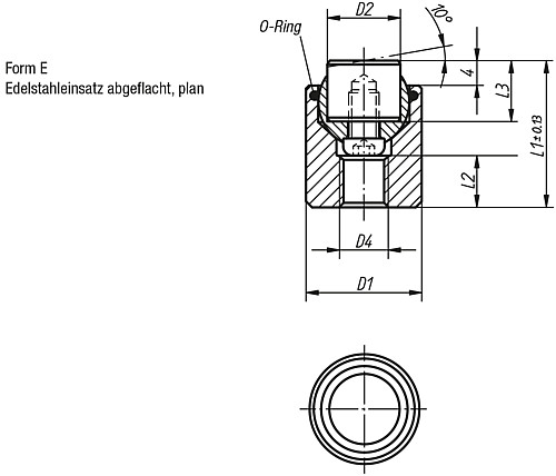 Kipp K0285.217X022 PENDELAUFLAGE FORM E MIT O RING D1=17, L1=22 - KIPP K0285-E Pendelauflagen mit O Ring und auswech