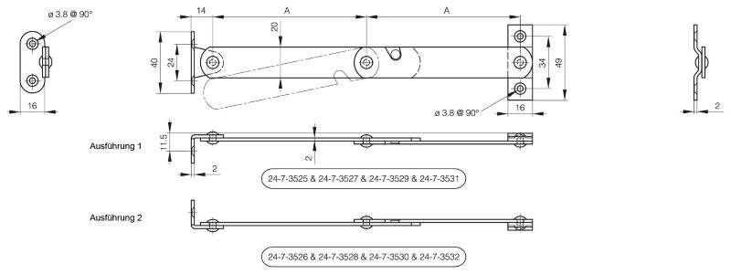 PINET 24-7-3525 Klappenaufsteller verzinkt, 125mm, Ausführung 1, Stahl - LE71911 Klappenaufsteller Stahl verzinkt - Skizze