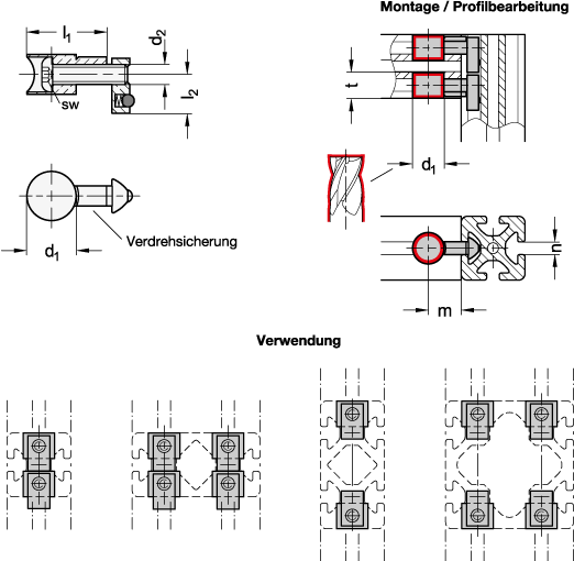 Ganter 22I-6-V-C-ZZSZ-4  Universalverbinder, Zink-Druckguss, für Aluprofile (i-Baukasten), Werkstoff/Oberfläche (Gehäuse): ZZ- Zink-Druckguss, verzinkt, Werkstoff/Oberfläche (Schraube und Nutenstein): SZ- Stahl, verzinkt, blau passiviert, Nutbreite n: 6 - GN 22i Universalverbinder - Zink-Druckguss - fuer Aluprofile - i-Baukasten - Massblatt