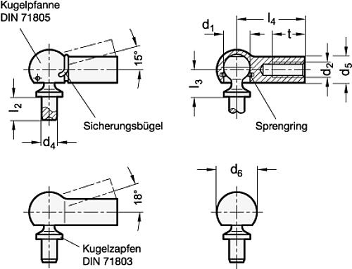 Ganter 71802-10-M6-4,5-B WINKELGELENK MIT NIETZAPFEN - DIN 71802 Winkelgelenke mit Nietzapfen-Skizze