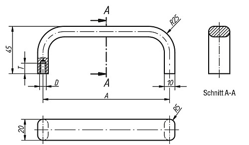 Kipp K0205.12001 BÜGELGRIFF FLACHPROFIL, A=120, M5, SCHWARZ ELOXIERT - KIPP K0205 Buegelgriffe Flachprofil