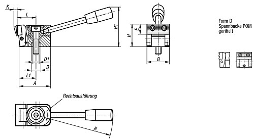 Norelem 04518-006020 NIEDERZUGSPANNER FORM D, RECHTSAUSFÜHRUNG - Norelem 04518-D Niederzugspanner Form D
