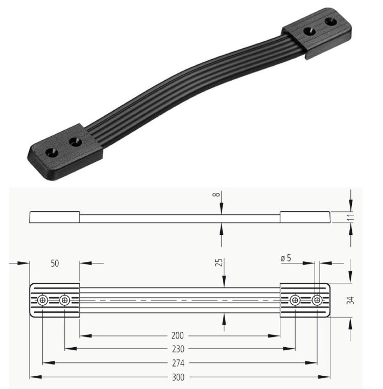 Leschhorn MA-34.230.84   Ausziehbare Tragegriffe A 230, Weichkunststoff, Abdeckkappen Kunststoff schwarz - MA-34-230-84