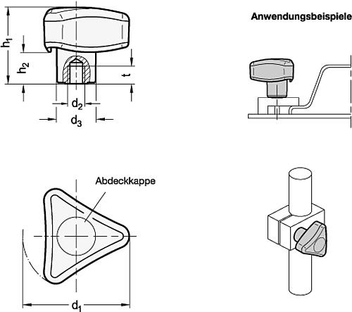 Ganter 5344-60-M6-2-DGR Drehmoment Dreikantgriffe - GN 5344 Drehmoment Dreikantgriffe-Skizze