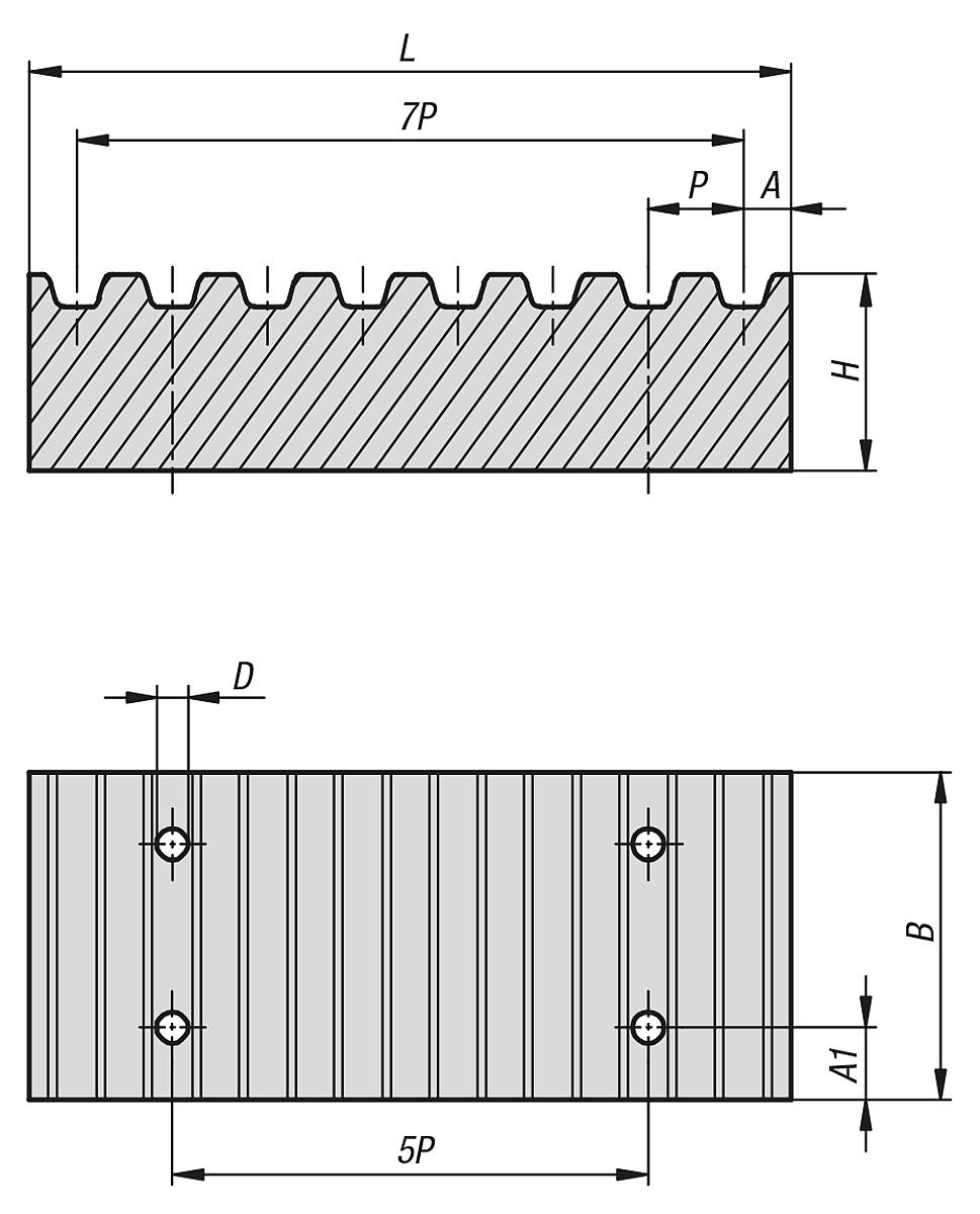 Norelem 22012-05161 KLEMMPLATTE FÜR ZAHNRIEMEN T 5 - NLM 22012 Klemmplatten fuer Zahnriemen  Profil T und AT - Massblatt