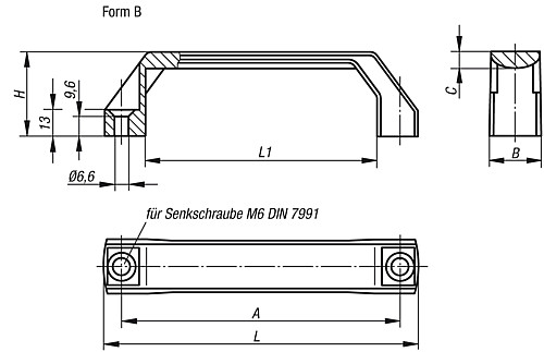 Kipp K0191.2120061 BÜGELGRIFF FORM B, A=120, SCHWARZ - KIPP K0191-B Buegelgriffe - Form B