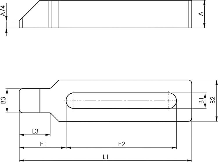 AMF 6315GNG-22x250 Spanneisen mit Nase, geschlossen, für   Spannschraube   metr.: M20 M22, für   Spannschraube   Zoll: 3/4, A: 40 - LE 6315GNG Spanneisen mit Nase - geschlossen-Skizze