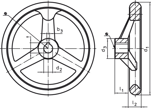 Halder 24591.0505 Handrad ähnlich DIN 950 rostfreier Stahl A4 Ø 100 x Ø 10, mit Nut mit festem Griff, Form N-F/G (alt:F3) - Handraeder Handrad aehnlich DIN 950 - rostfreier Stahl A4