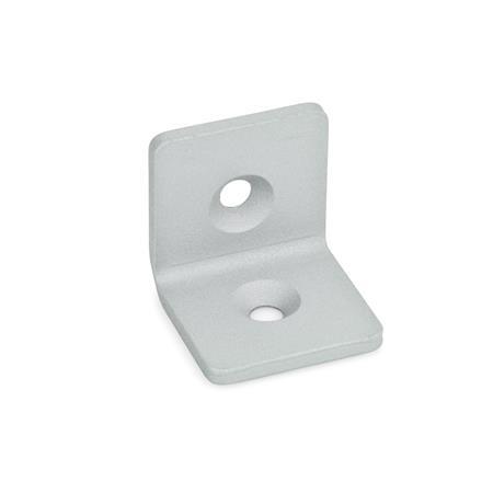 Ganter 967-45-45-L-1-SR Winkel, Laschen, Stahlblech, für Profilsysteme - GN-967-Winkel-Laschen-Winkel-SR-silber-RAL-9006-strukturmatt-mit-Bohrung-fuer-Senkschrauben-DIN-7991