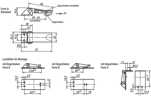 Kipp K0046.1420721 SPANNVERSCHLUSS EINSTELLBAR, FORM A, STAHL - KIPP K0046-SVA Spannverschluesse einstellbar Anschr
