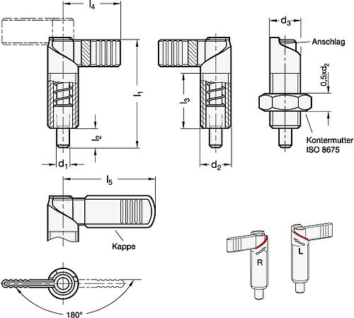 Ganter 721.1-10-M20X1,5-LA Rastriegel, Stahl, mit Rastfunktion - GN 721-1 Rastriegel - Stahl - mit Rastfunktion-Abbildung
