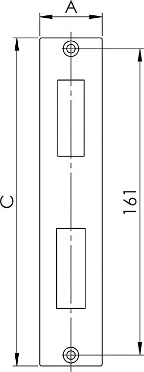 AMF 147RNI-30 Schließblech, V2A, für Kastenbreite: 30 mm, A: 24 mm, C: 171 mm - LE 147RNI Schliessblech - V2A-Skizze