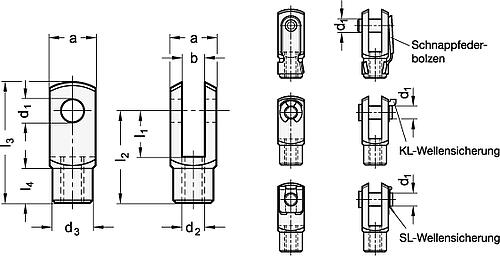 Leschhorn 09121.B05X20 GABELGELENK MIT ES-SCHNAPPFEDERBOLZEN , BLANK - GN 751 Gabelgelenke - Stahl-Skizze