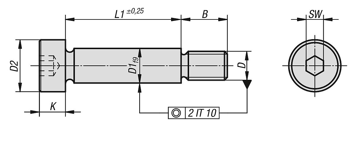 Kipp 7379-10X16 ZYLINDERKOPFSCHRAUBE ISO 7379 MIT ANSATZ,  D=M8, D1=10, L=16 - ISO 7379 12-9 Pass-Schulterschrauben mit Ansatz - Massblatt