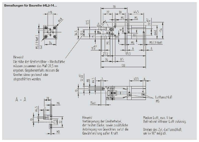 DESTACO 84L2-14D40BABA Kurvenklemmgreifer Grundmodell - 84L2-1 Kurvenklemmgreifer Bemassung fuer Baureihe 84L2-14