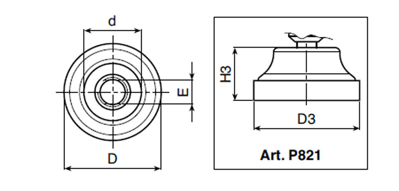 Leschhorn P821 Gelenkfüße  D3  26; d 18; Gewinde d1 M08; Kunststoff PA, schwarz, - Boteco P821 Gelenkfuesse