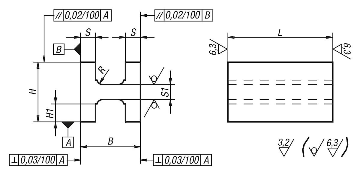Norelem 01560-03X600 H PROFIL GG, B=80, H=80, L=600 - NLM 01560 H Profile Grauguss und Aluminium - Massblatt