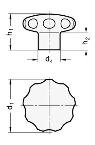 Ganter 5335-40-A EDELSTAHL STERNGRIFF, UNGEBOHRT - GN 5335 Edelstahl Sterngriffe - Werkstoff A1 - ohne Bohrung-Skizze