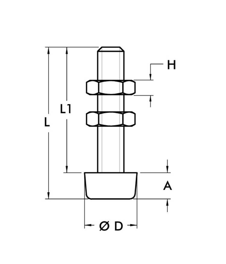DESTACO 205208-M Neopren-Andruckspindel Stahl verzinkt und passiviert, Gewinde M4, L 22 L1 20 - DESTACO 115 Neopren-Andruckspindel-Skizze