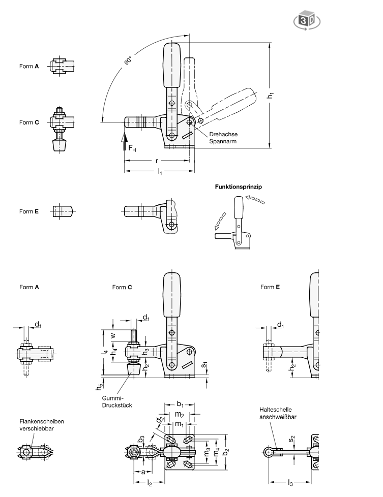 Flachspannhebel GN 126 Von Ganter - Verstellbarer Spannhebel Mit Zink-Druckguss Griff