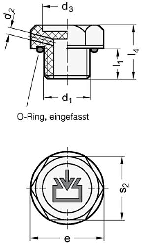 Ganter 747.2-G1-A-1 Verschlussschrauben mit Einfüllsymbol, O Ring eingefasst, Kunststoff - GN 747-2 Verschlussschrauben mit Einfuellsymbol - O Ring eingefasst - Kunststoff-Skizze