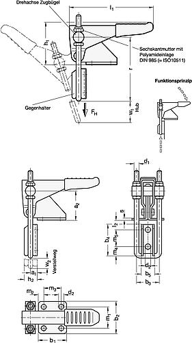 Ganter 851.1-320-T3-NI EDELSTAHL VERSCHLUSS SPANNER - GN 851-1 Edelstahl Verschlussspanner fuer Zugspannung-Skizze