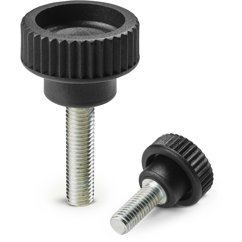 Leschhorn H766 Rändelhohlschrauben  D 15; d 10,5; Gewinde d1 M4X11; Kunststoff PA, schwarz, - LE H766 Raendelhohlschrauben - Schraube verzinkt-EcoLine-Abbildung